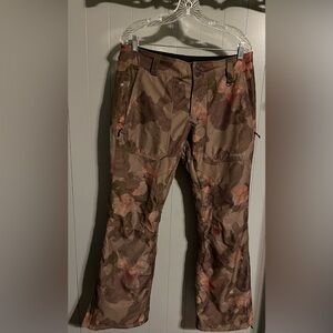 Armada Lenox women's insulated ski pants in a brown camouflage or floral pattern